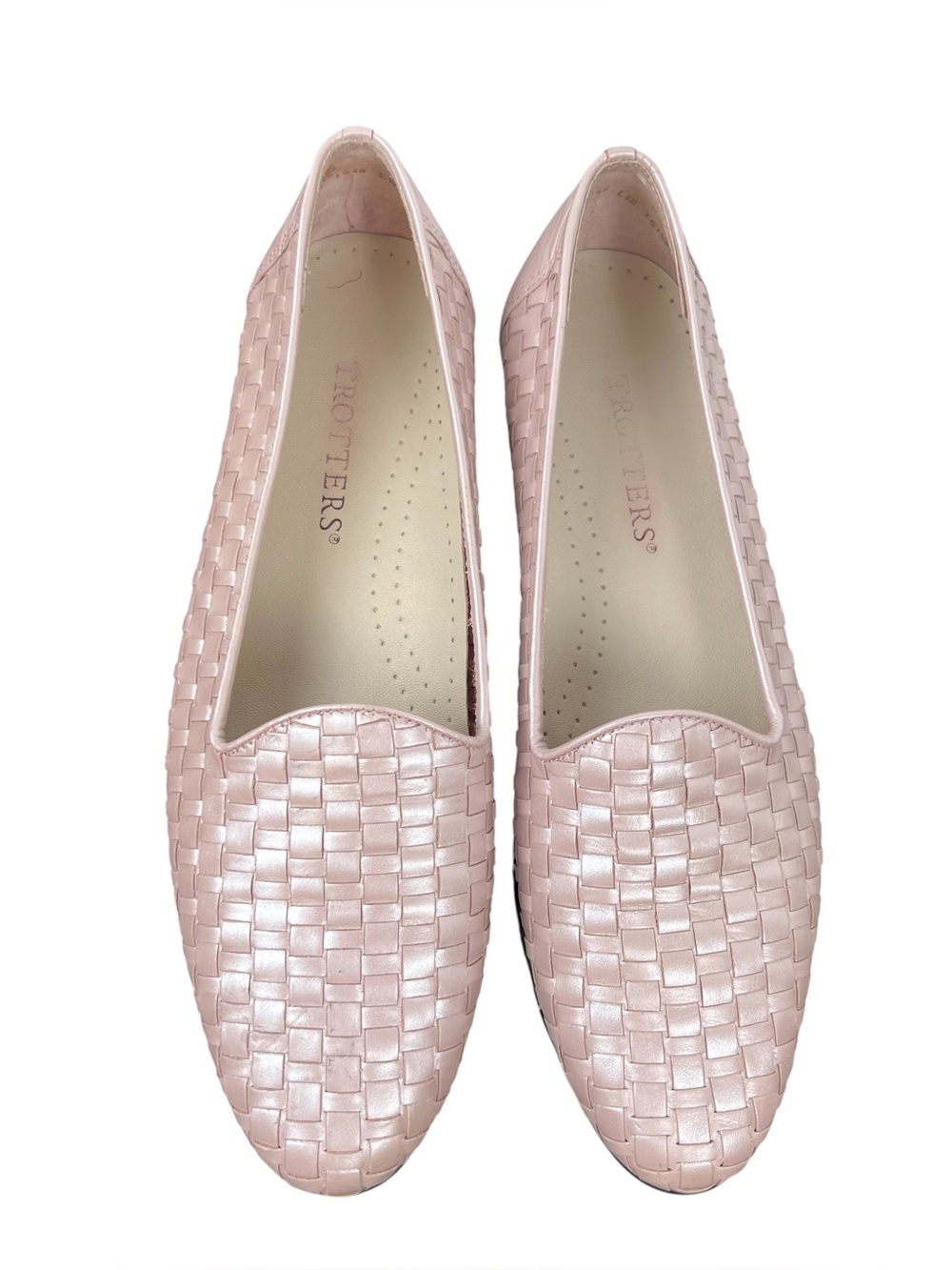 Trotters Woman's Liz Coral Pearl Woven Leather Comfort Slip On Size 8.5 Narrow